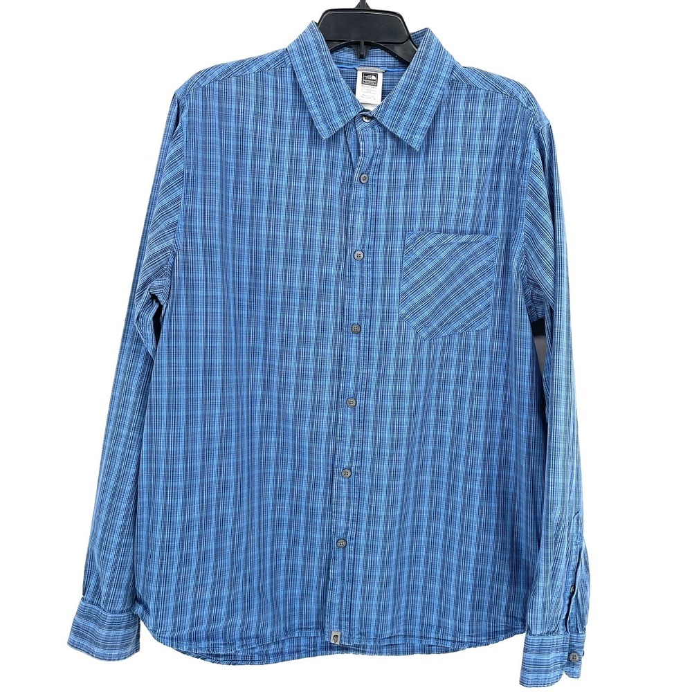The North Face Button Down Shirt Blue Plaid Hiking Camping Men's Size Large